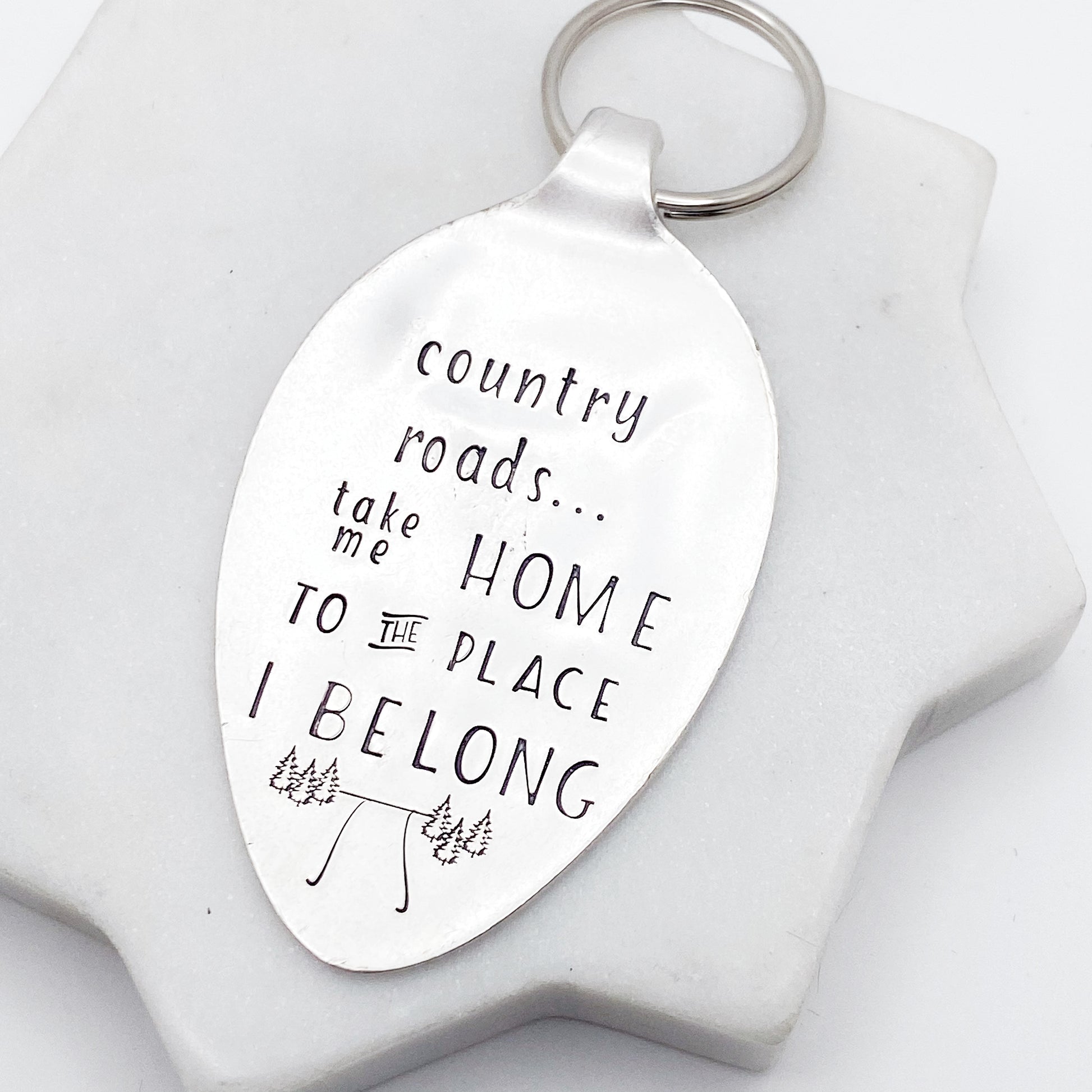 Country Roads Take Me Home, Hand Stamped Vintage Spoon Keychain Keychains callistafaye   