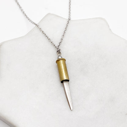 Fork Tine & 22 Casing Necklace, Bullet Shell Pendant, Vintage Silverware Necklace Necklaces callistafaye