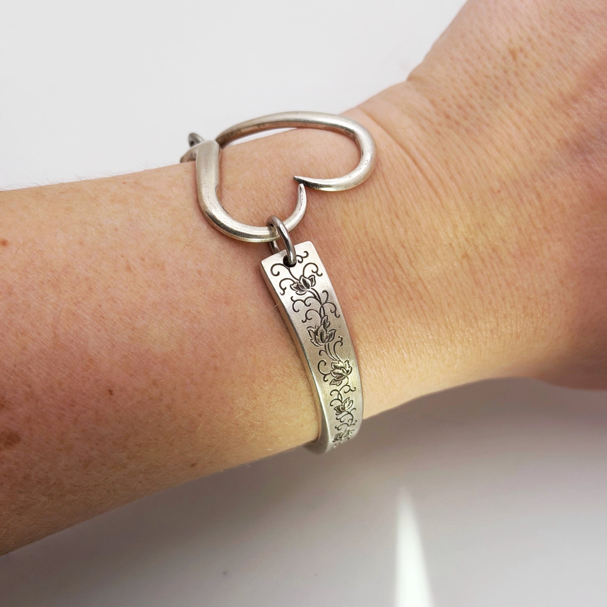 Silver Lace 1968, RARE Curly Fork Heart Bracelet, Vintage Spoon Handle, Vintage Fork Bracelet Bracelets callistafaye