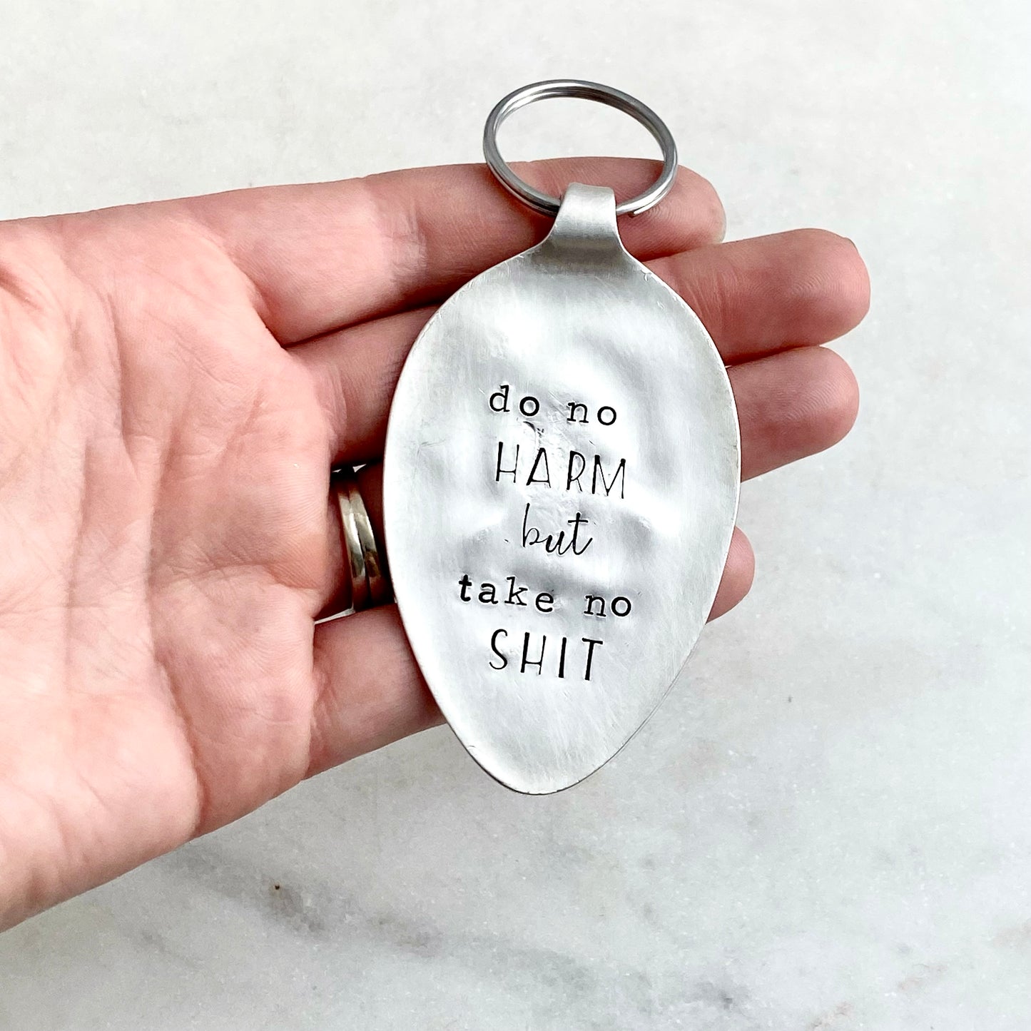 Do No Harm But Take No Shit, Hand Stamped Vintage Spoon Keychain Keychains callistafaye   