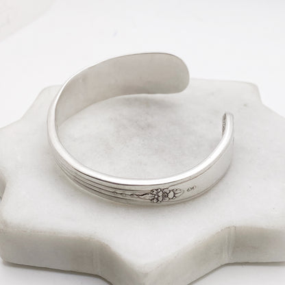 Happiness Blooms from Within, Sweet Briar 1948, Cuff Bracelet, Hand Stamped Vintage Spreader Bracelets callistafaye