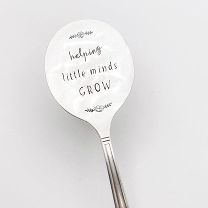 Helping Little Minds Grow, Plant Marker, Teacher Gift, Vintage Spoon Plant Stake, Hand Stamped Houseplant Decor Plant Stake callistafaye