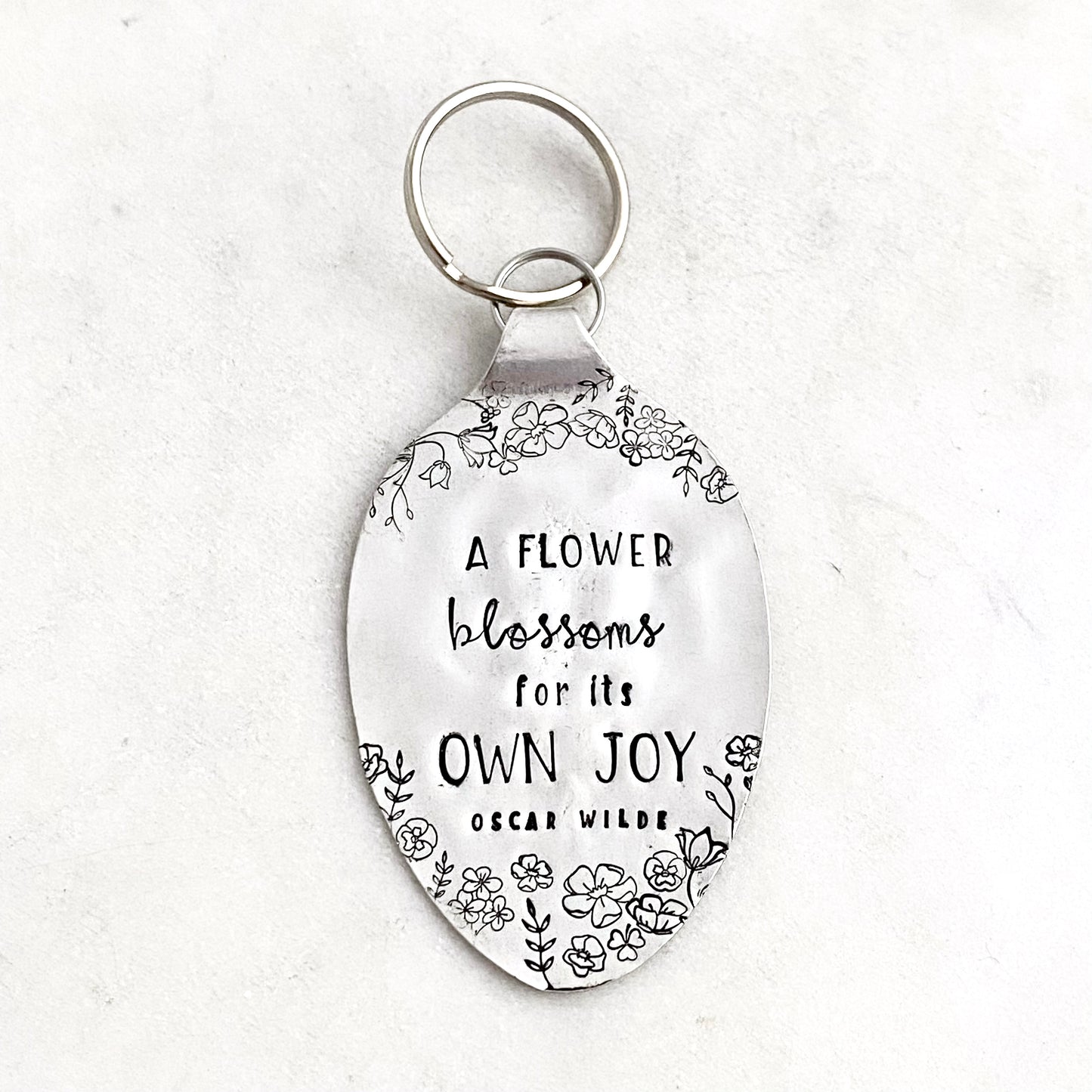 A Flower Blossoms for its Own Joy, Hand Stamped Vintage Spoon Keychain Keychains callistafaye   