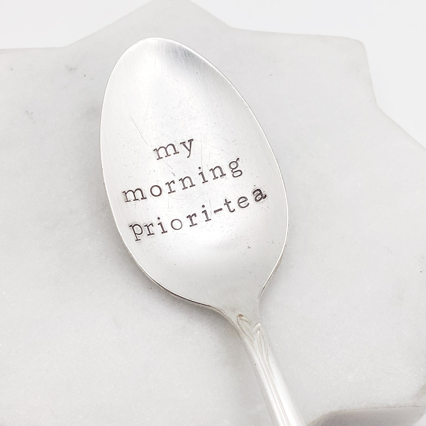 My Morning Priori-tea, Hand Stamped Vintage Spoon Spoons callistafaye   