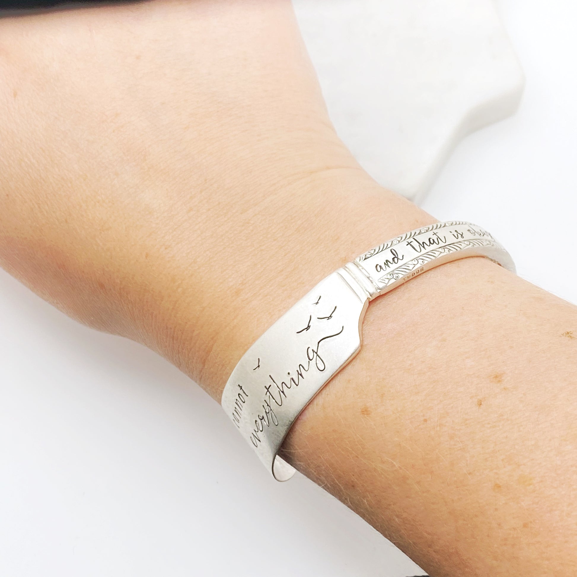 I Cannot Control Everything and That is Okay, Madelon 1935, Cuff Bracelet, Hand Stamped Vintage Spreader Bracelets callistafaye   