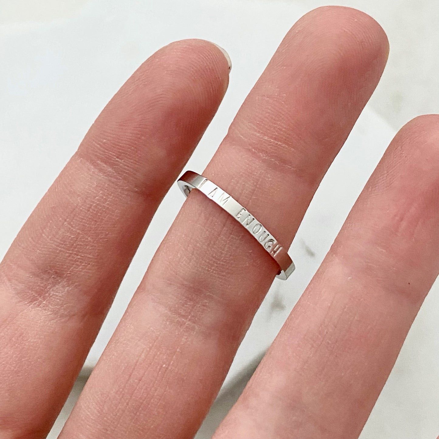 I am Enough, Size 8, Silver Mini Stacking Ring, Stainless Steel Jewelry, Minimalist Rings, Waterproof Jewelry, Dainty Ring, Stacking Ring Set Rings callistafaye   