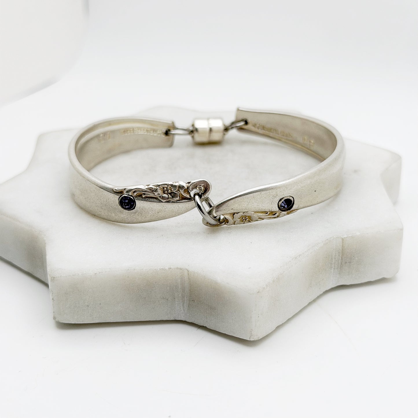 Leilani 1961 with Tanzanite, Two-Part Spoon Bracelet, Vintage Spoon Handle, Vintage Spoon Bracelet with Purple Rivet Bracelets callistafaye