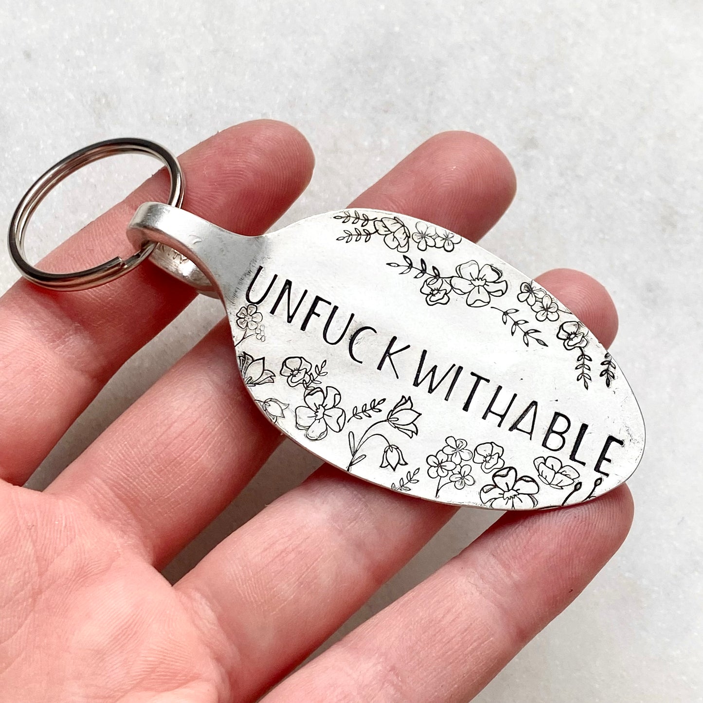 Unfuckwithable, Hand Stamped Vintage Spoon Keychain Keychains callistafaye   