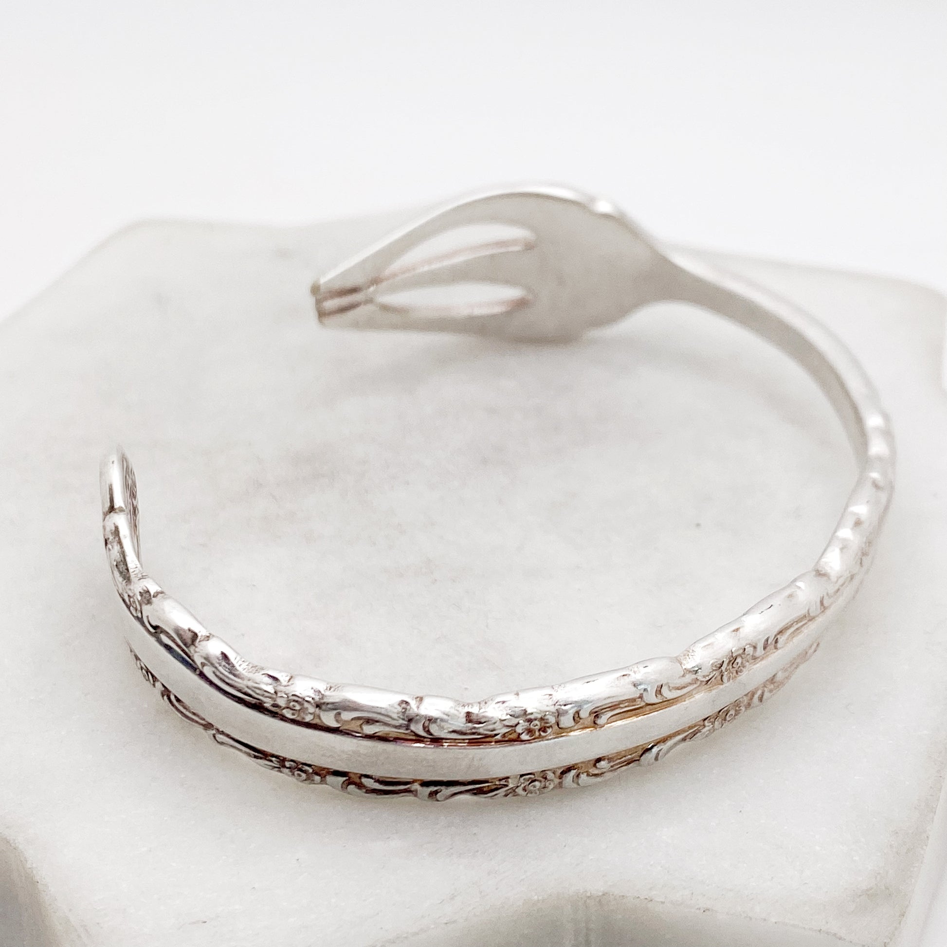 Bellfontaine 1973, RARE Cocktail Fork Cuff Bracelet, Hand Stamped Vintage Seafood Fork Bracelets callistafaye