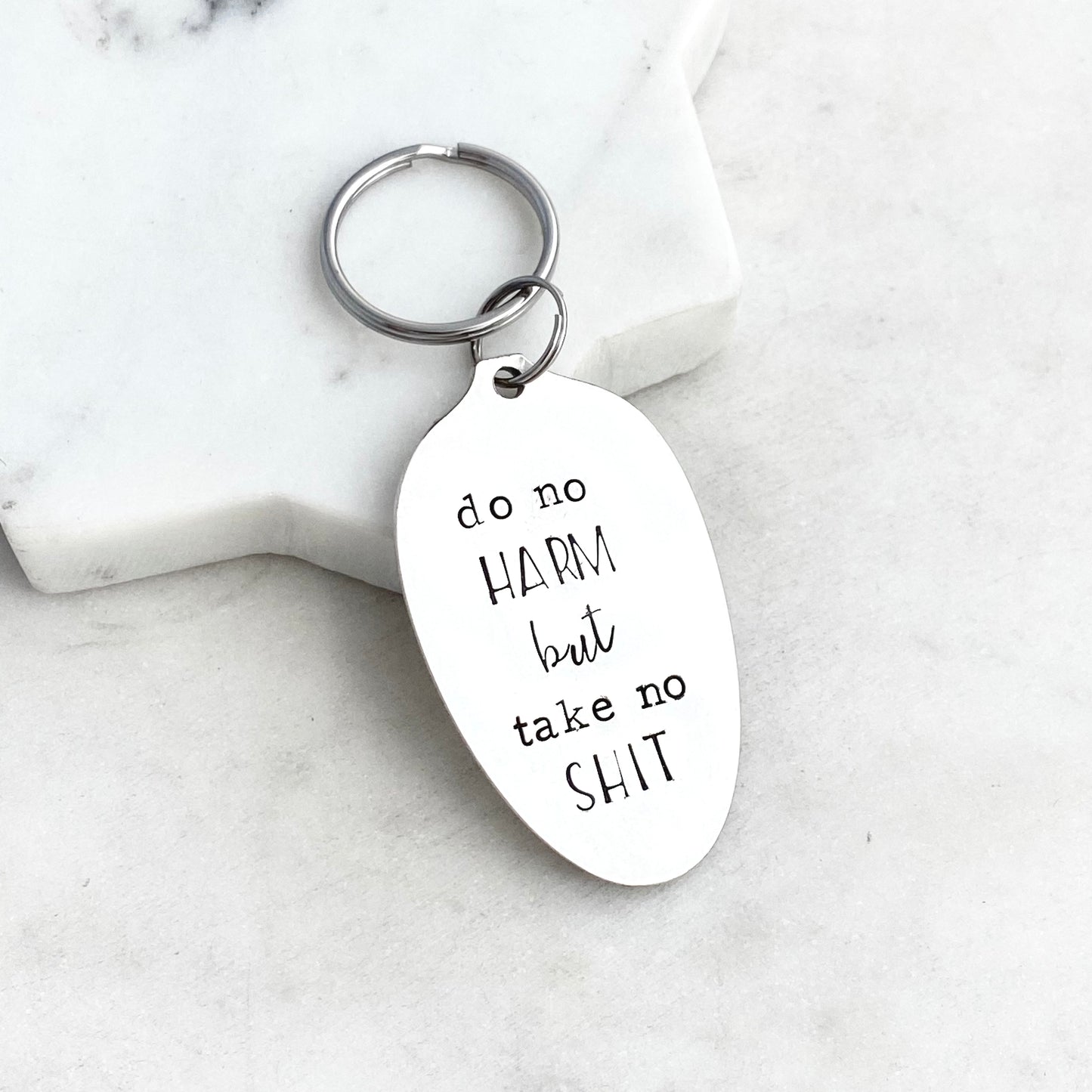 Do No Harm But Take No Shit, Hand Stamped Vintage Spoon Keychain Keychains callistafaye   