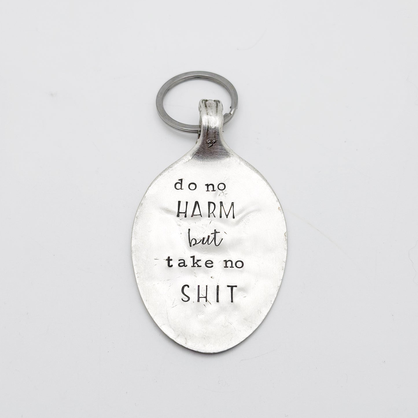 Do No Harm But Take No Shit, Hand Stamped Vintage Spoon Keychain Keychains callistafaye
