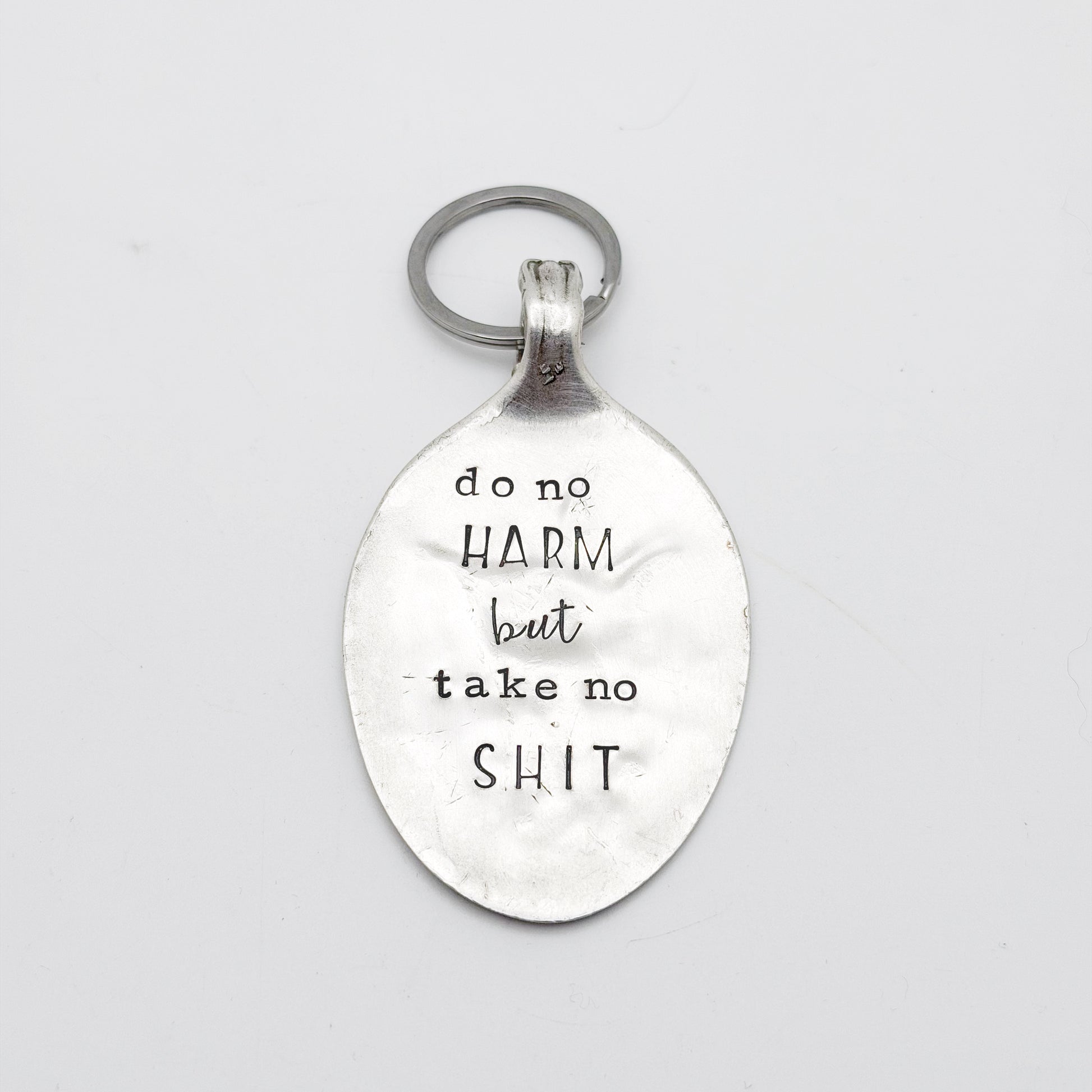 Do No Harm But Take No Shit, Hand Stamped Vintage Spoon Keychain Keychains callistafaye