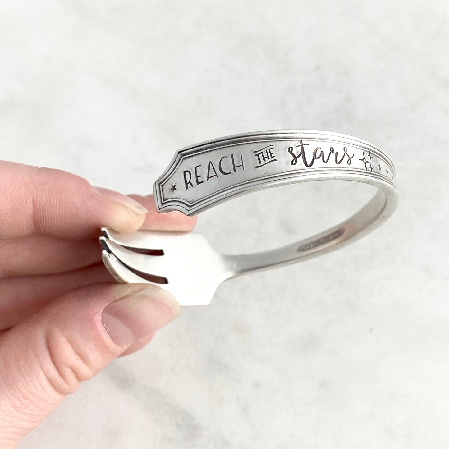 Reach the Stars, Legacy 1928, Cocktail Fork Cuff Bracelet, Hand Stamped Vintage Seafood Fork Bracelets callistafaye   