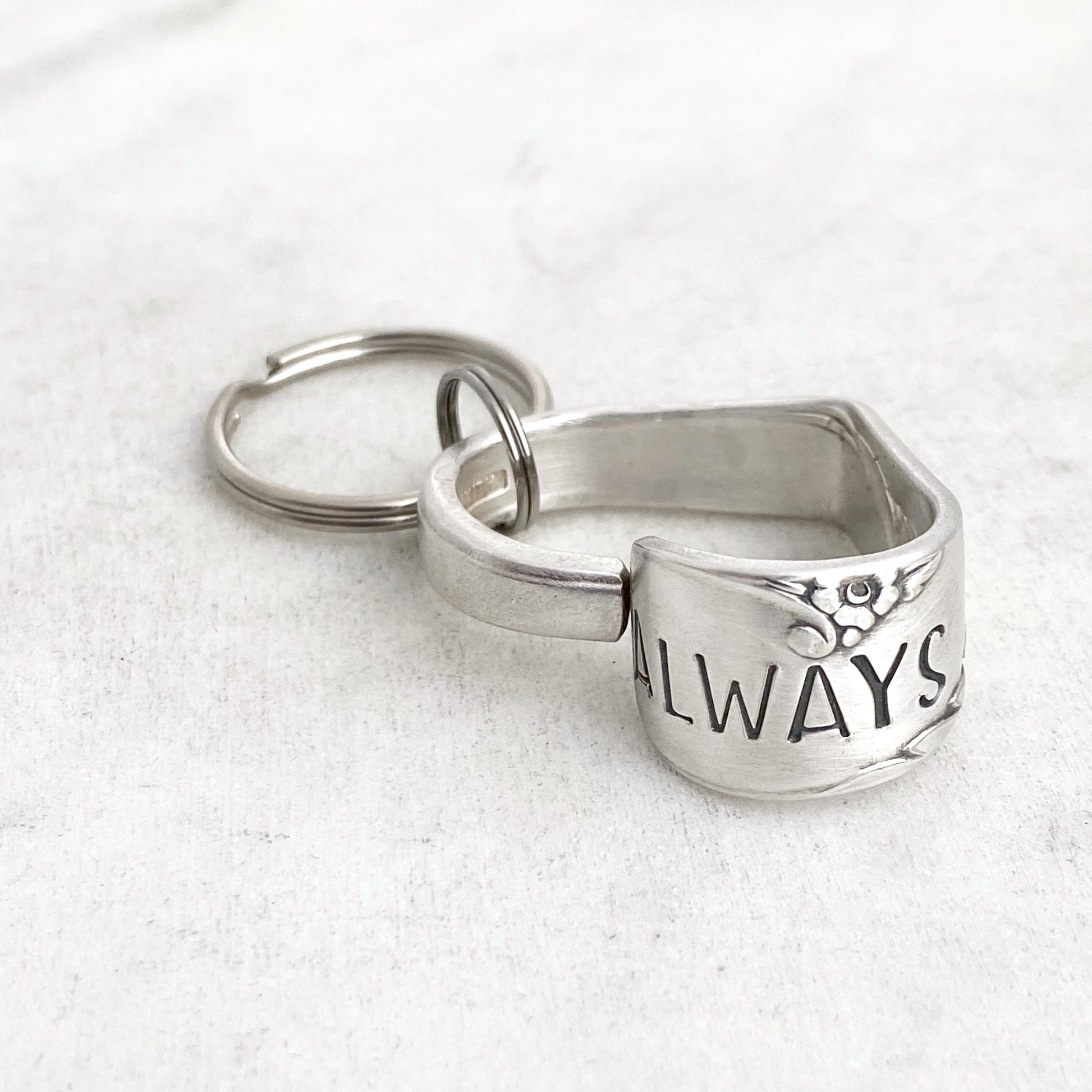 Always, Bridal Wreath 1950, Floating Heart Keychain, Vintage Spoon Keychain Hearts callistafaye   