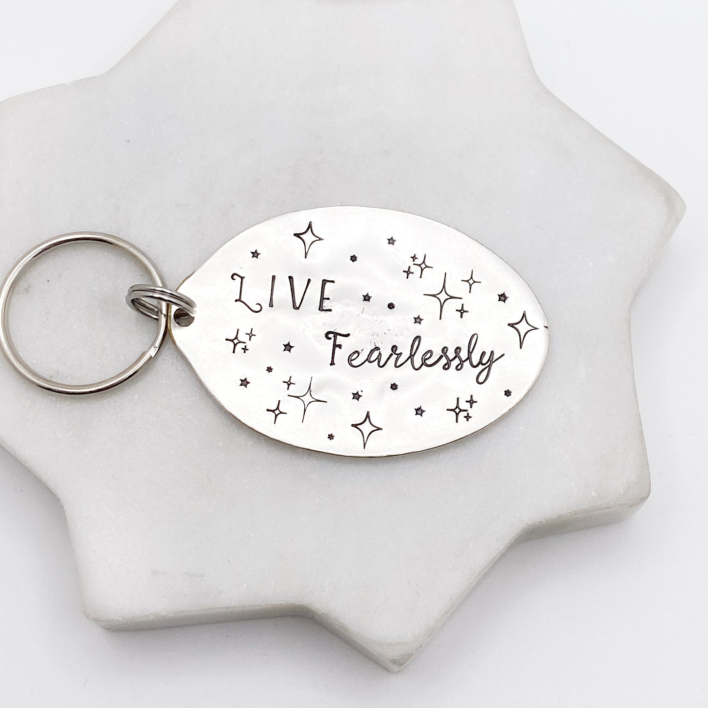 Live Fearlessly, Hand Stamped Vintage Spoon Keychain Keychains callistafaye   