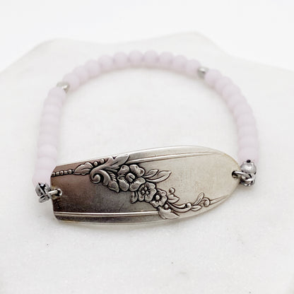 Queen Bess II 1946, Blossom Pink Sea Glass, Beaded Silverware Stretch Bracelet, Vintage Spoon Handle, Antique Spoon Bracelet Bracelets callistafaye   