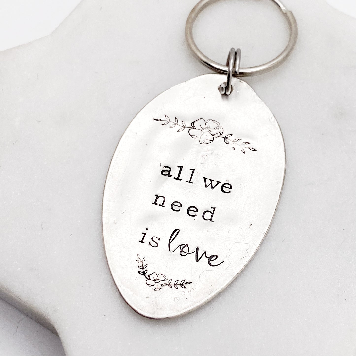 All We Need is Love, Hand Stamped Vintage Spoon Keychain Keychains callistafaye   