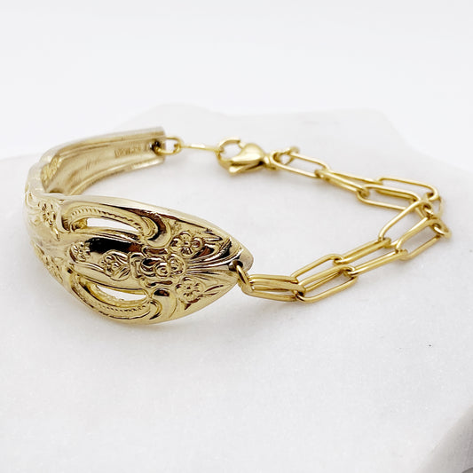 Golden Pierced, Half Chain Bracelet, Vintage Spoon Handle, Antique Spoon Bracelet Bracelets callistafaye   