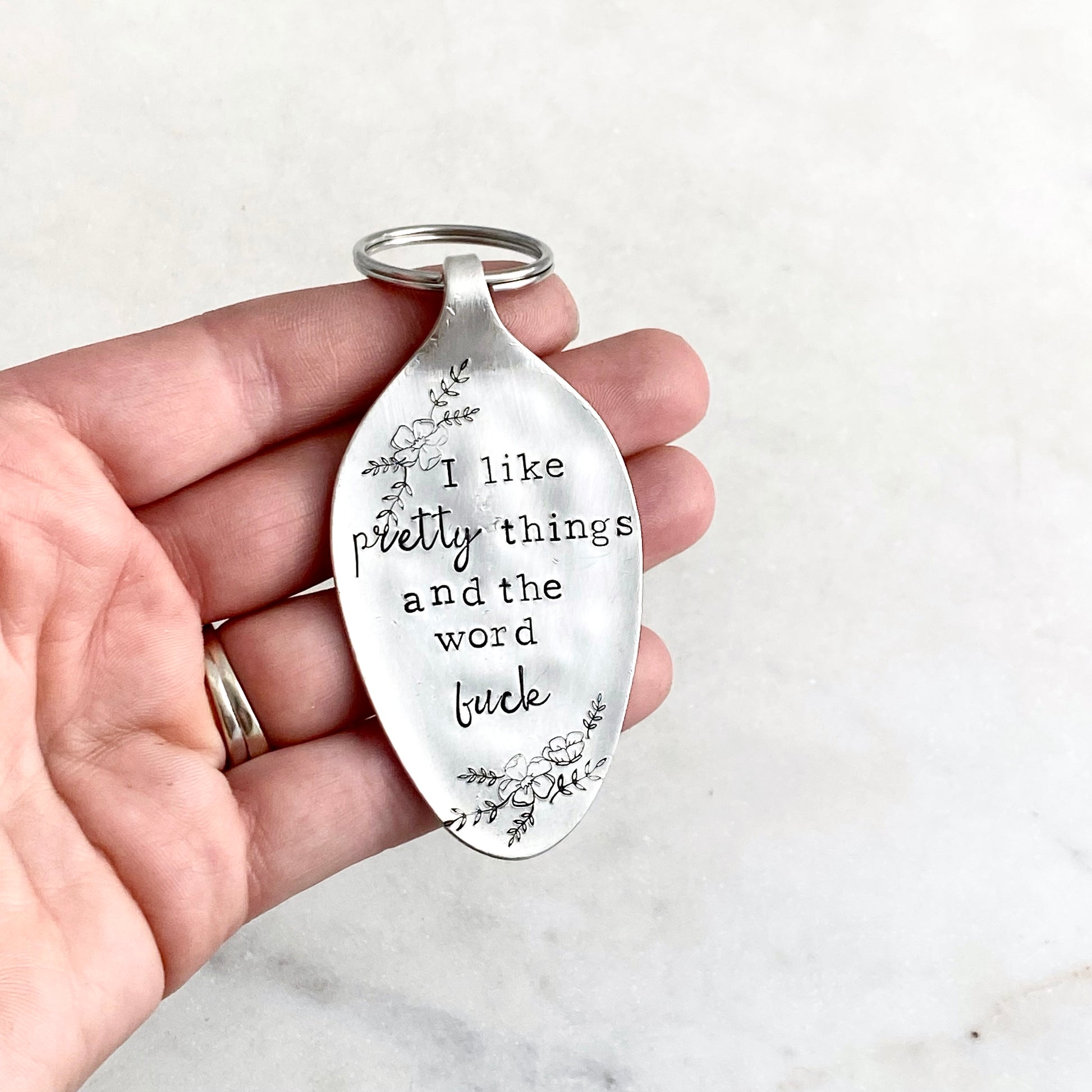 I Like Pretty Things and the Word Fuck, Hand Stamped Vintage Spoon Keychain Keychains callistafaye   