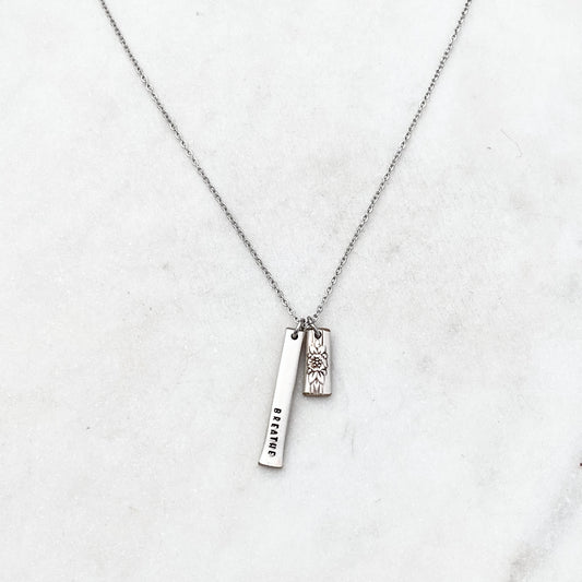 Breathe, Duo Bar Pendant, Reclaimed Spoon Handle Pendant, Vintage Silver Necklace Necklaces callistafaye   