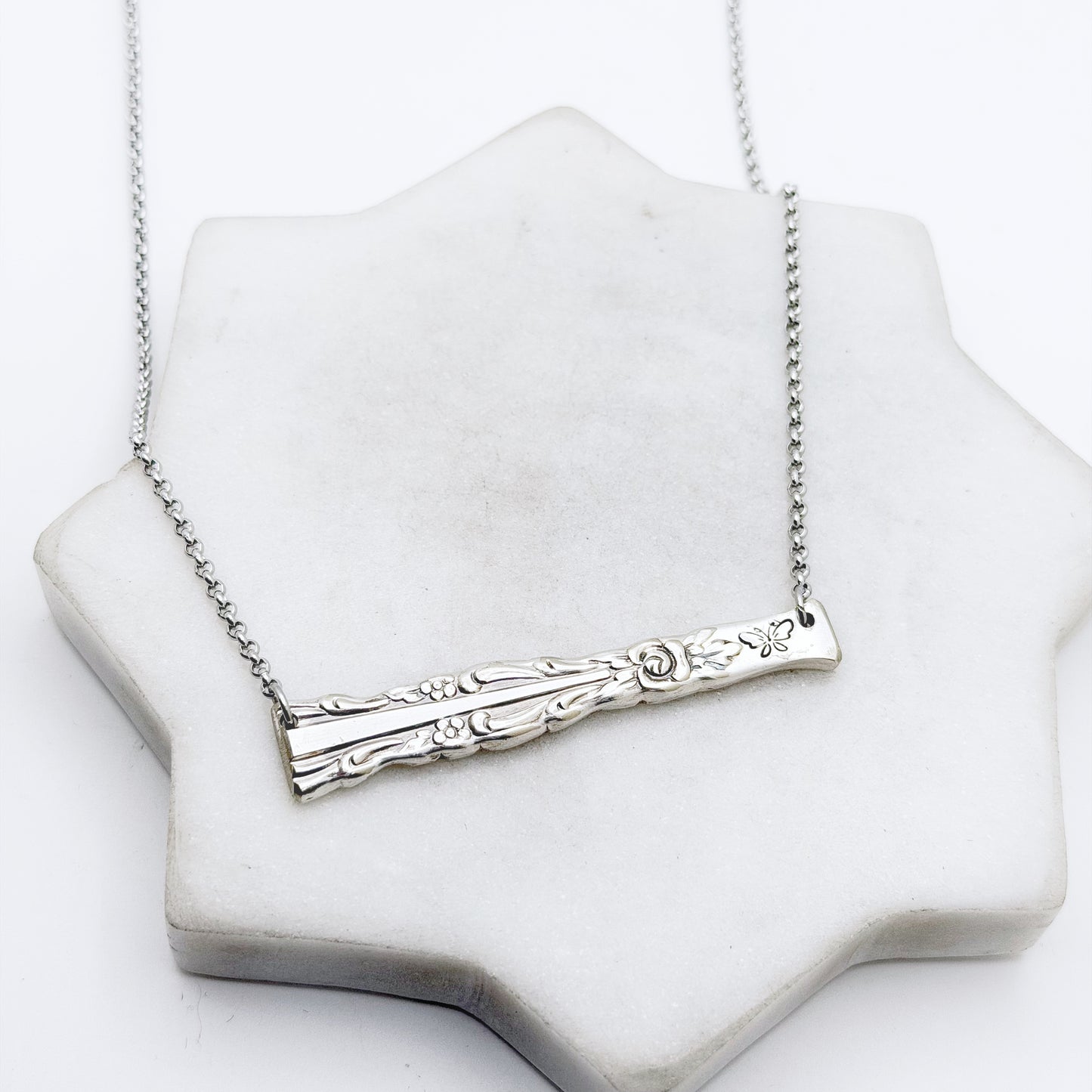 Butterfly, Bellfontaine 1973, RARE Spoon Handle Bar Necklace, Reclaimed Silverware Necklace, Vintage Silver Necklace Necklaces callistafaye