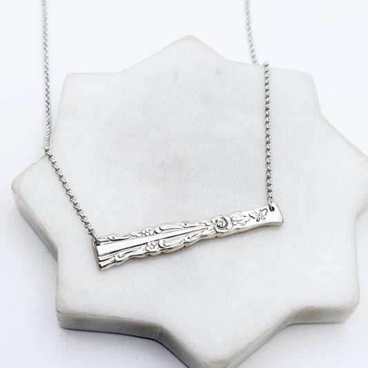 Butterfly, Bellfontaine 1973, RARE Spoon Handle Bar Necklace, Reclaimed Silverware Necklace, Vintage Silver Necklace Necklaces callistafaye