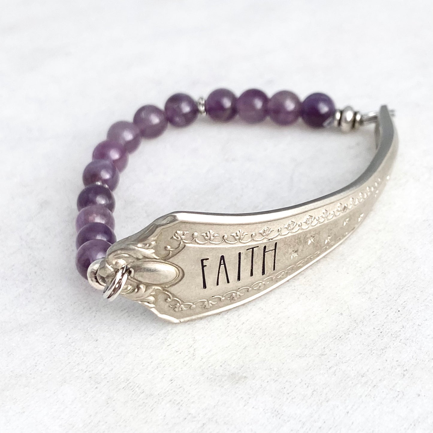 Faith / Amethyst, Silverware Gemstone Bracelet, Vintage Spoon Handle, Antique Spoon Bracelet Bracelets callistafaye   