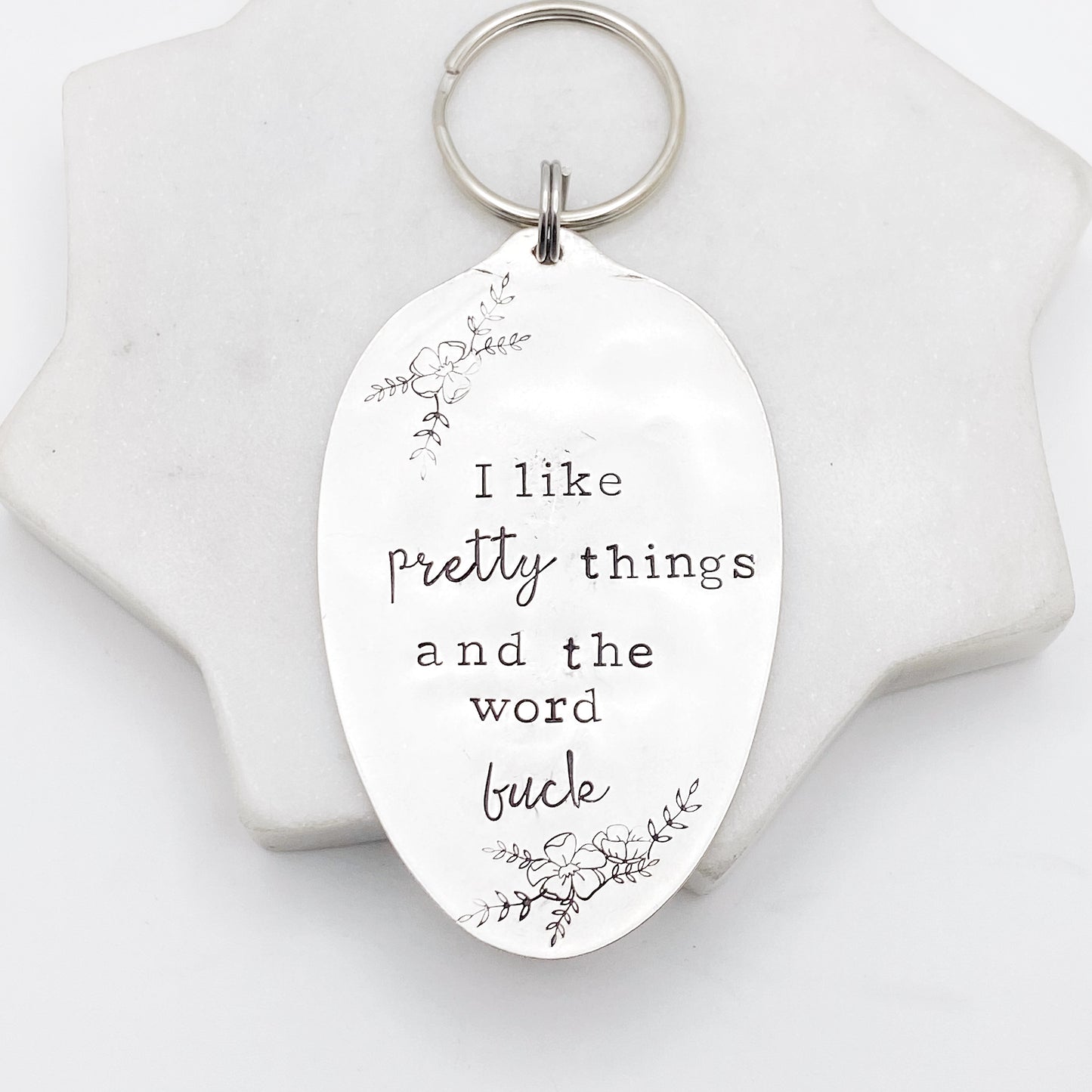 I Like Pretty Things and the Word Fuck, Hand Stamped Vintage Spoon Keychain Keychains callistafaye   