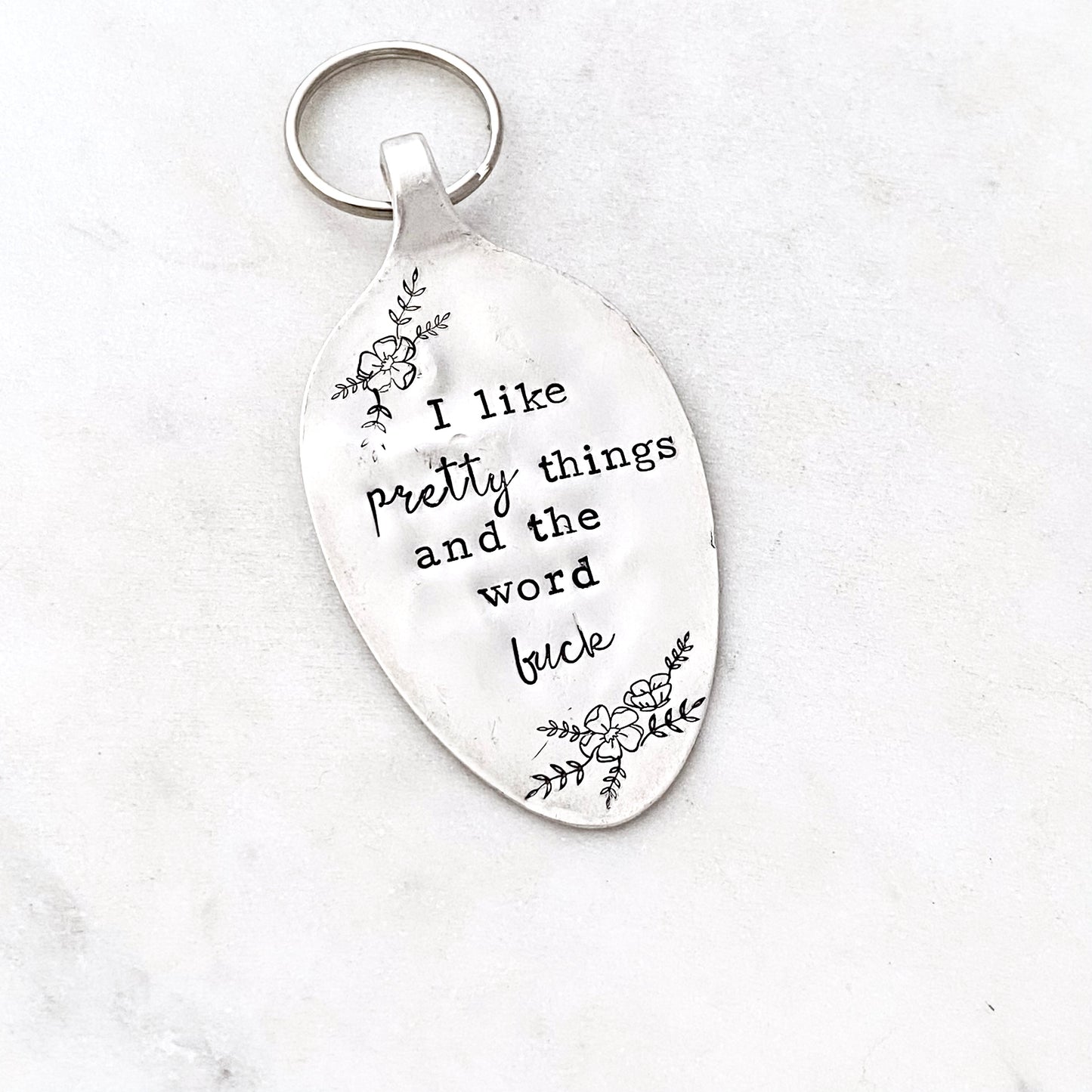 I Like Pretty Things and the Word Fuck, Hand Stamped Vintage Spoon Keychain Keychains callistafaye   