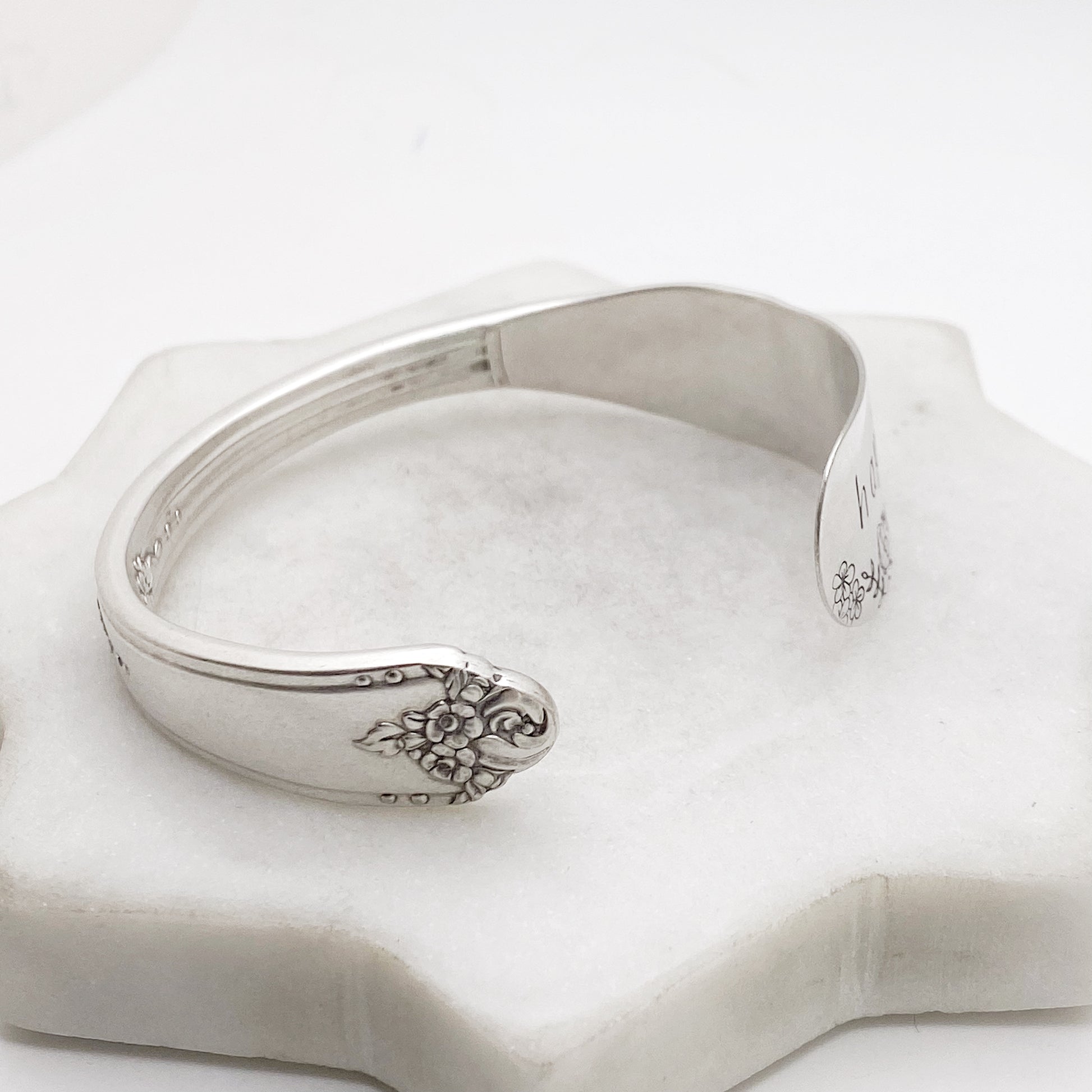 Happiness Blooms from Within, Sweet Briar 1948, Cuff Bracelet, Hand Stamped Vintage Spreader Bracelets callistafaye