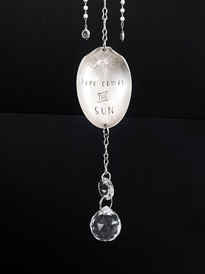 Here Comes the Sun - Sun Catcher, Medium Sun Catcher Crystal, Vintage Silverware Window Ornament Suncatcher callistafaye