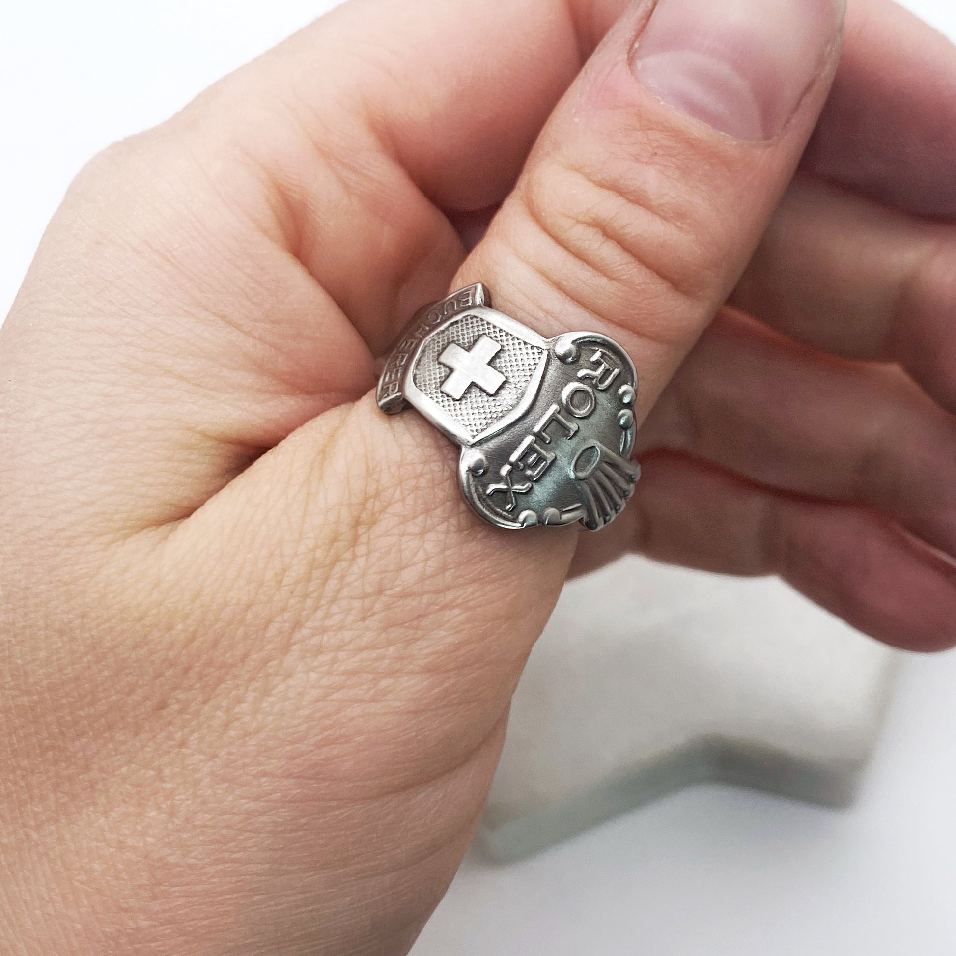 Rolex Spoon Ring, Custom Size, Swiss Cross, Lucerne, RARE Vintage Souvenir Spoon Ring, Stainless Steel Spoon Ring, Reclaimed Collector's Spoon Ring Rings callistafaye