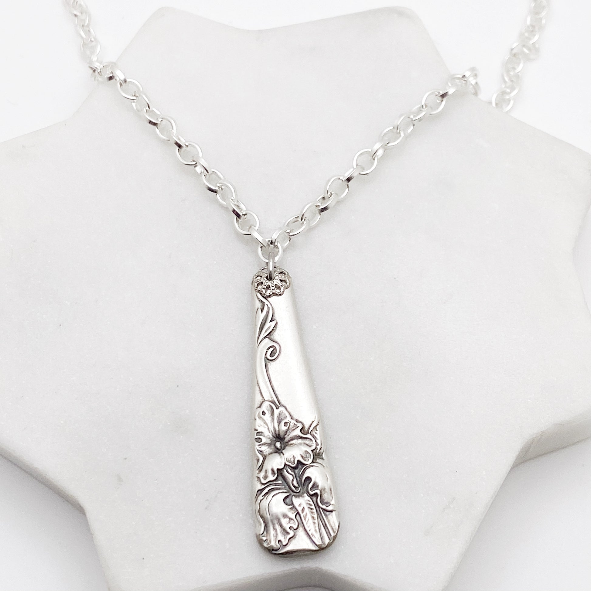 White Orchid 1953, Reclaimed Spoon Handle Pendant, Vintage Silver Necklace Necklaces callistafaye   