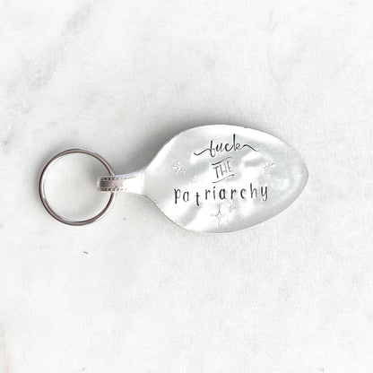 Fuck the Patriarchy, Hand Stamped Vintage Spoon Keychain Keychains callistafaye   