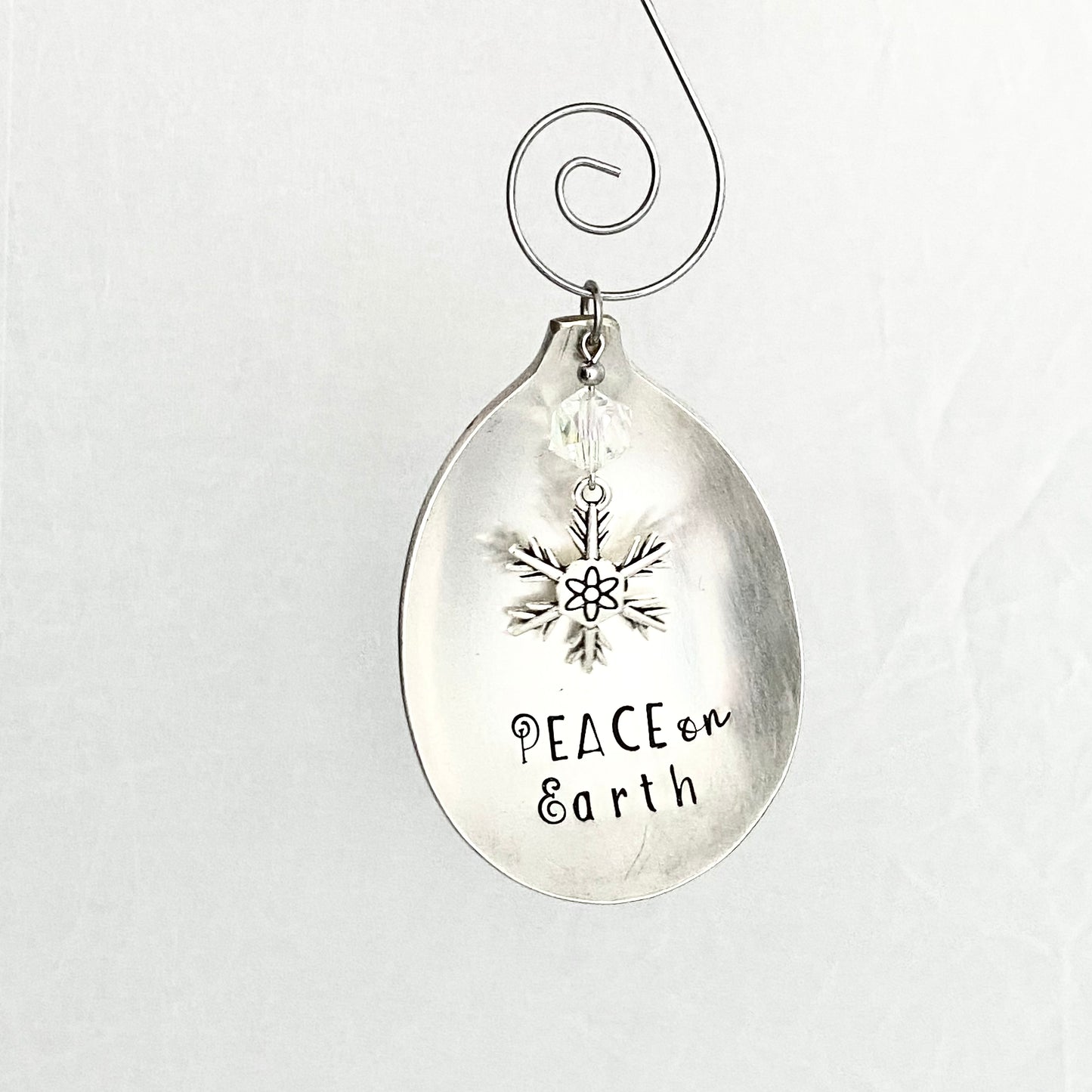 Peace on Earth, Spoon Bowl Ornament, Hand Stamped Vintage Spoon Ornament, Snowflake Ornament Ornaments callistafaye   