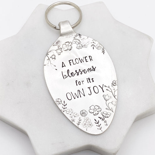A Flower Blossoms for its Own Joy, Hand Stamped Vintage Spoon Keychain Keychains callistafaye   