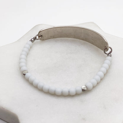 Custom Sea Glass, Personalized Beaded Silverware Stretch Bracelet, Vintage Spoon Handle, Antique Spoon Bracelet