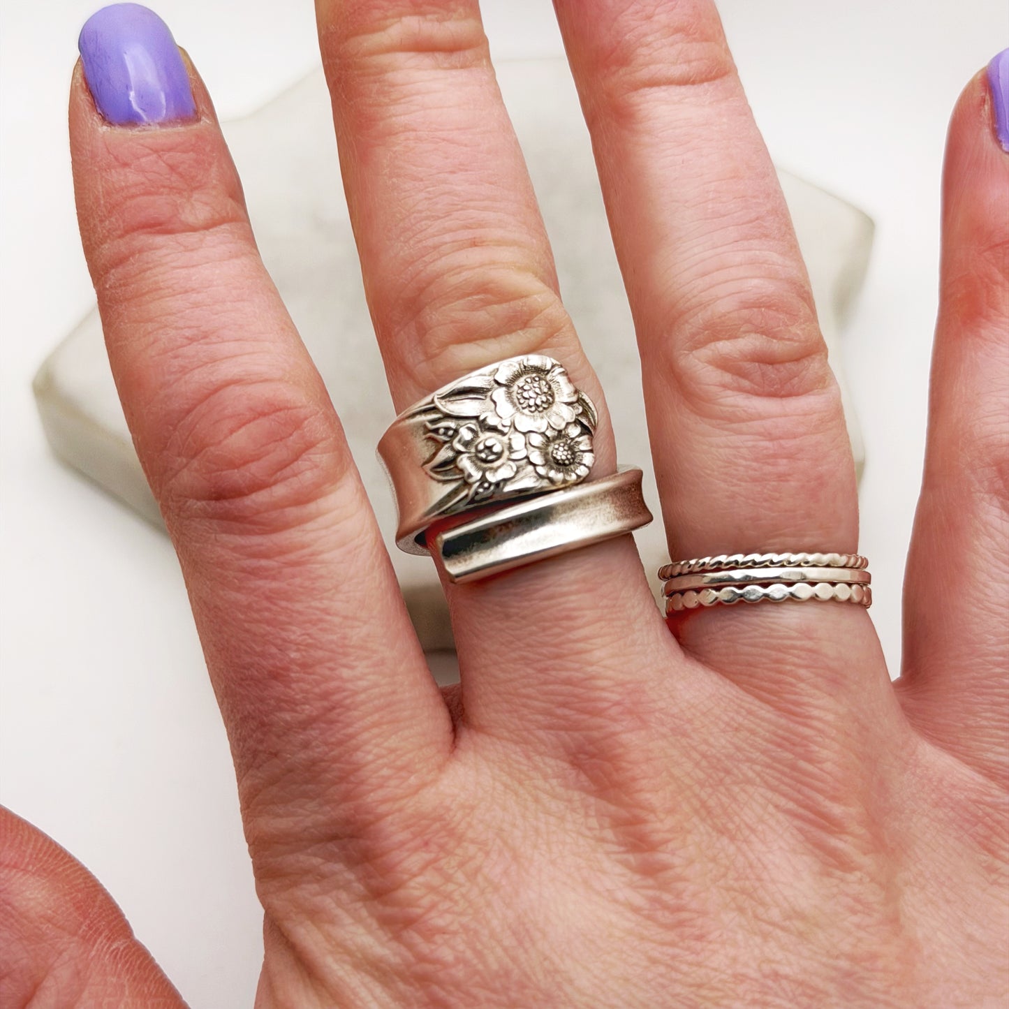 April 1950, Custom Size, RARE Spiral Ring, Vintage Sunflower Spoon Ring Rings callistafaye