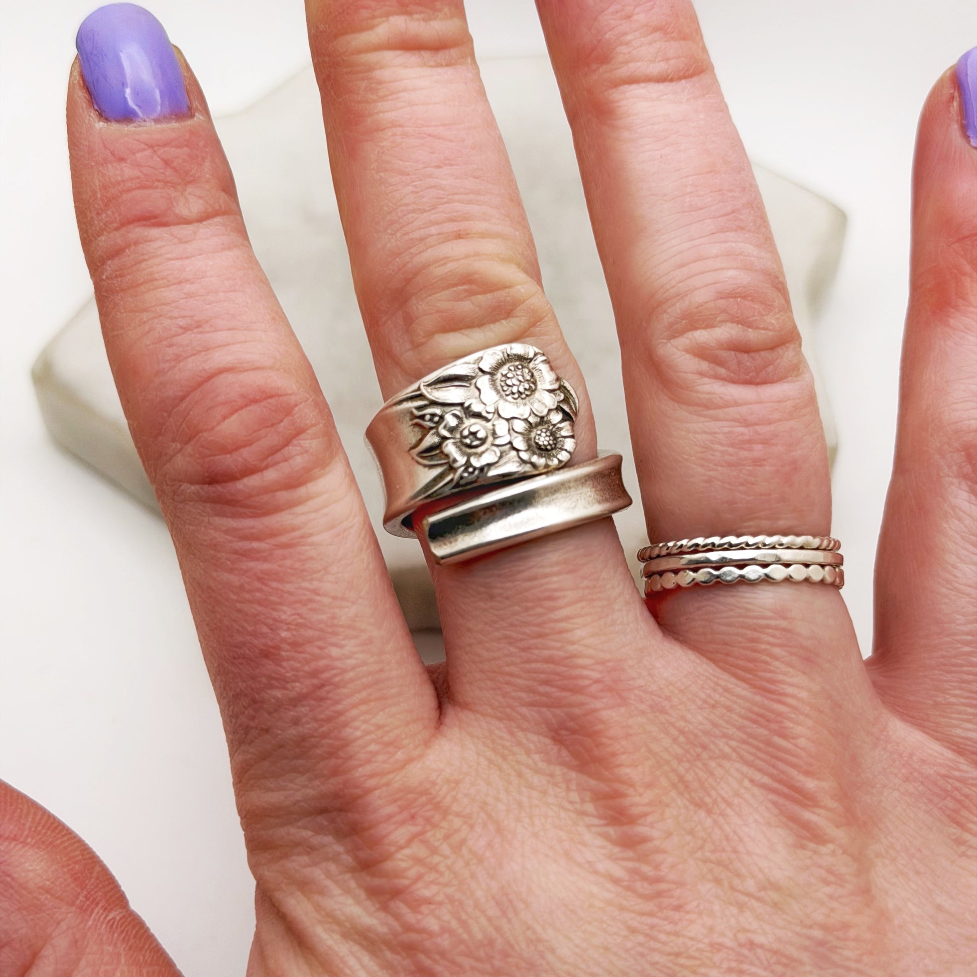 April 1950, Custom Size, RARE Spiral Ring, Vintage Sunflower Spoon Ring Rings callistafaye