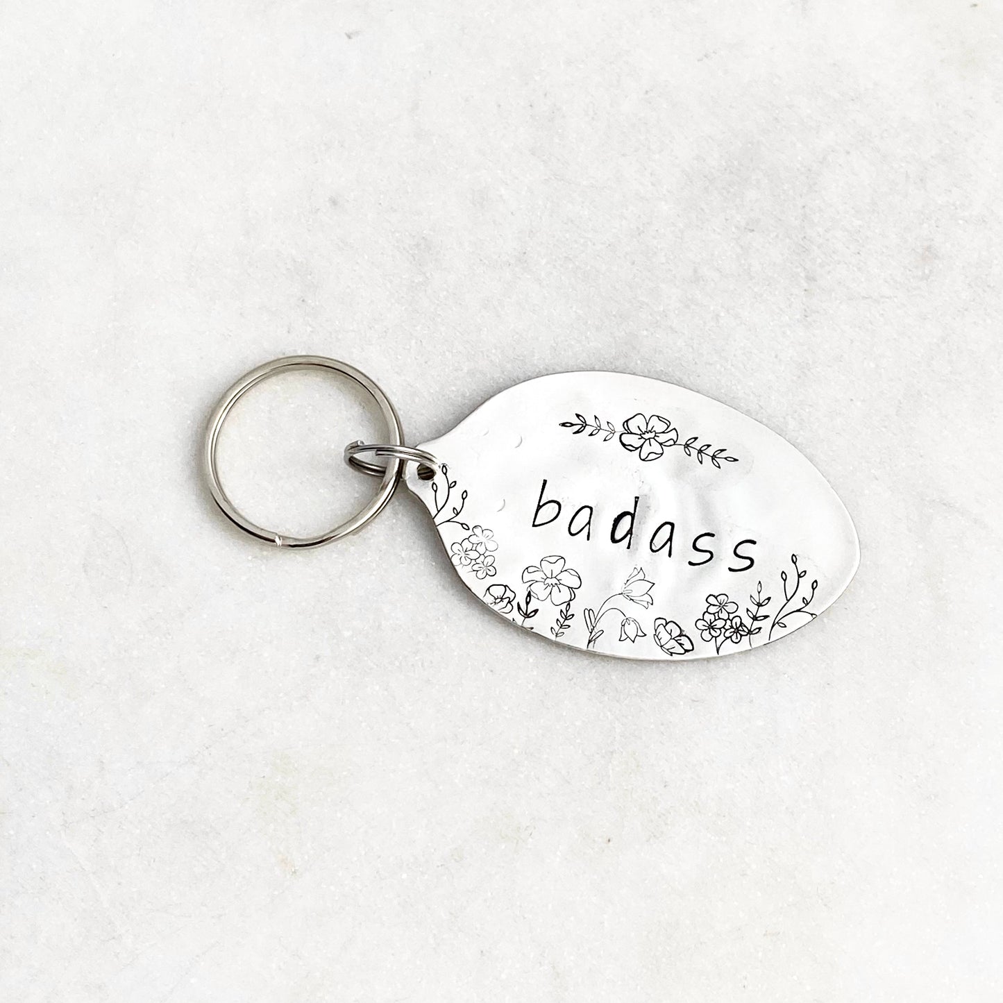 Badass Floral, Hand Stamped Vintage Spoon Keychain Keychains callistafaye   