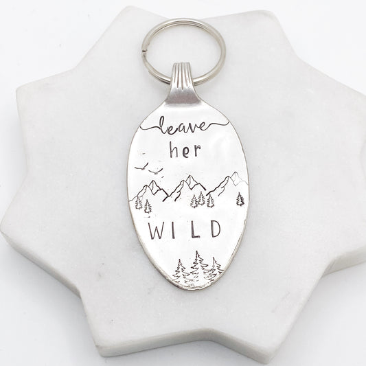 Leave Her Wild, Hand Stamped Vintage Spoon Keychain Keychains callistafaye   