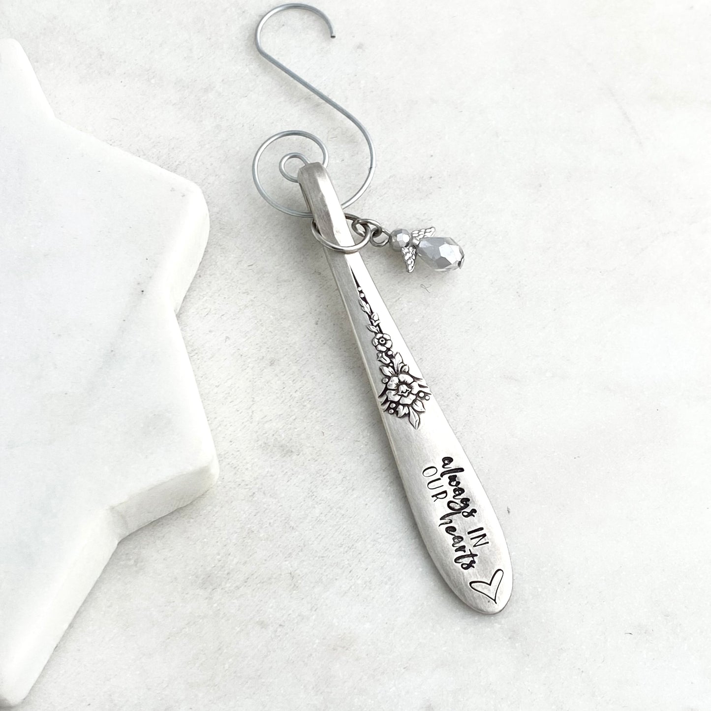 Always in our Hearts a, Angel Charm Ornament, Hand Stamped Vintage Spoon Ornament Ornaments callistafaye   