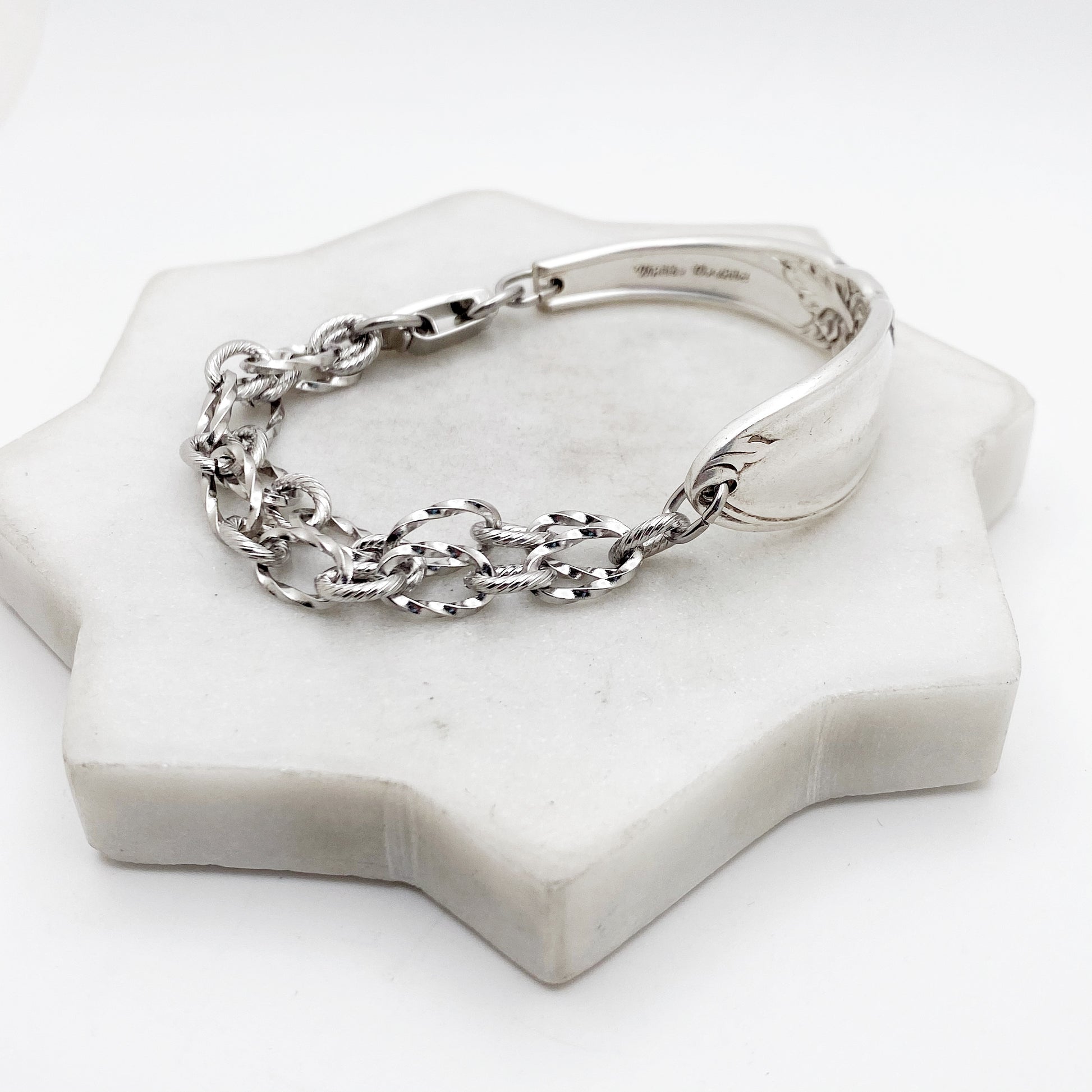 White Orchid 1953, Half Chain Bracelet, Vintage Spoon Handle, Antique Spoon Bracelet Bracelets callistafaye