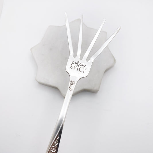 Extra Spicy, Caesar Cocktail Fork, Bloody Mary Garnish Fork, Hand Stamped Vintage Fork Forks callistafaye   