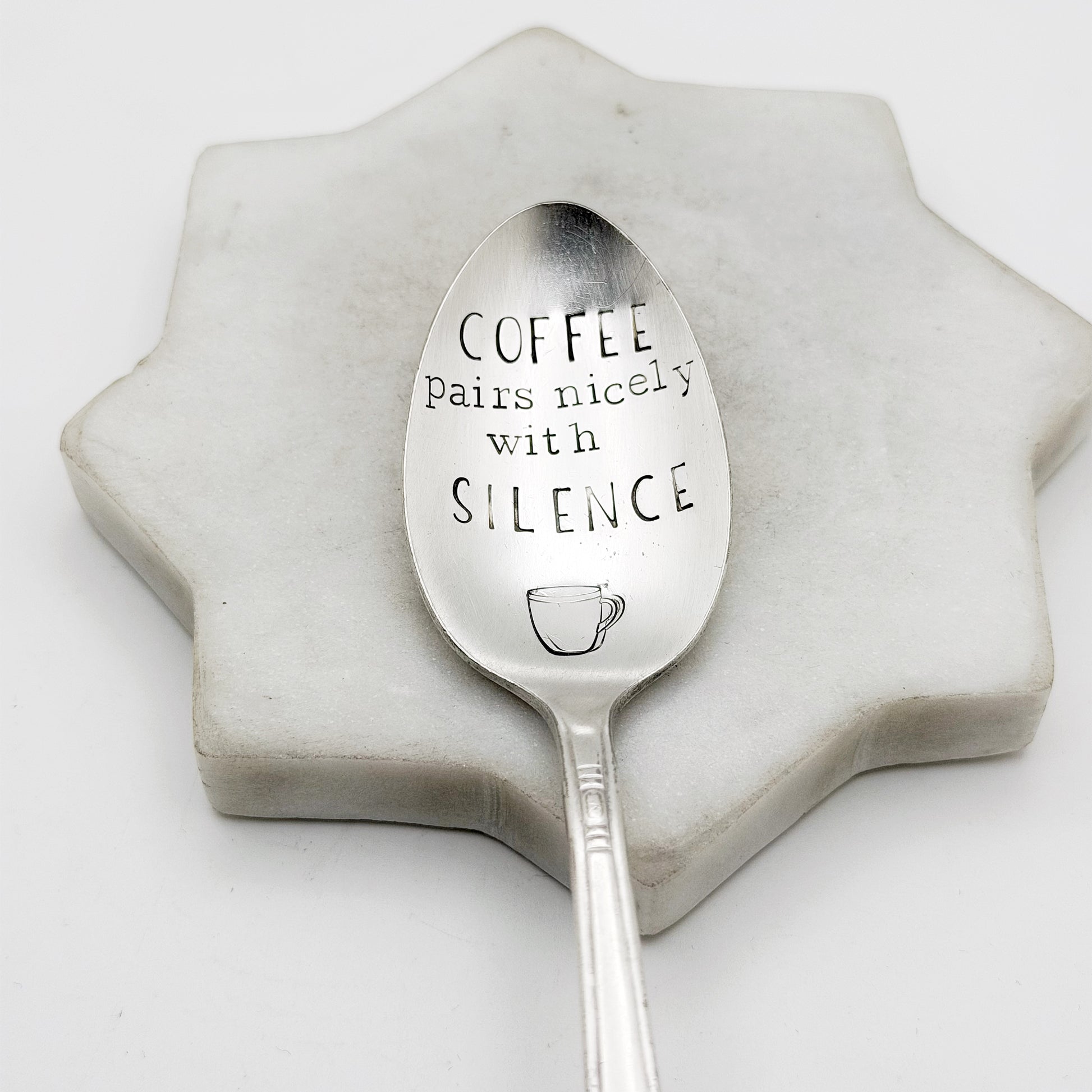 Coffee Pairs Nicely With Silence, Hand Stamped Vintage Spoon Spoons callistafaye