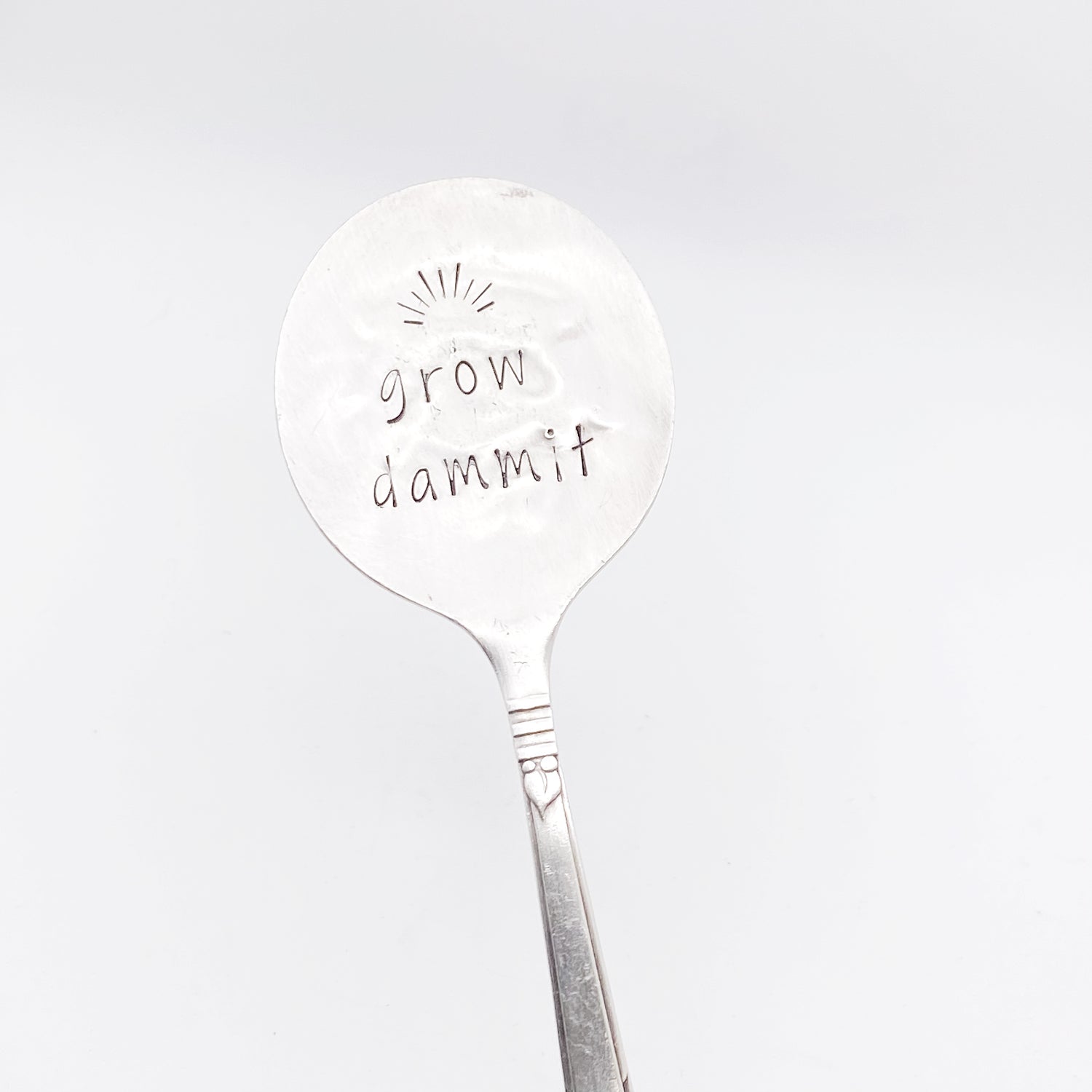 Grow Dammit, Plant Marker, Vintage Spoon Plant Stake, Hand Stamped Houseplant Decor, Teacher Gift) Plant Stake callistafaye