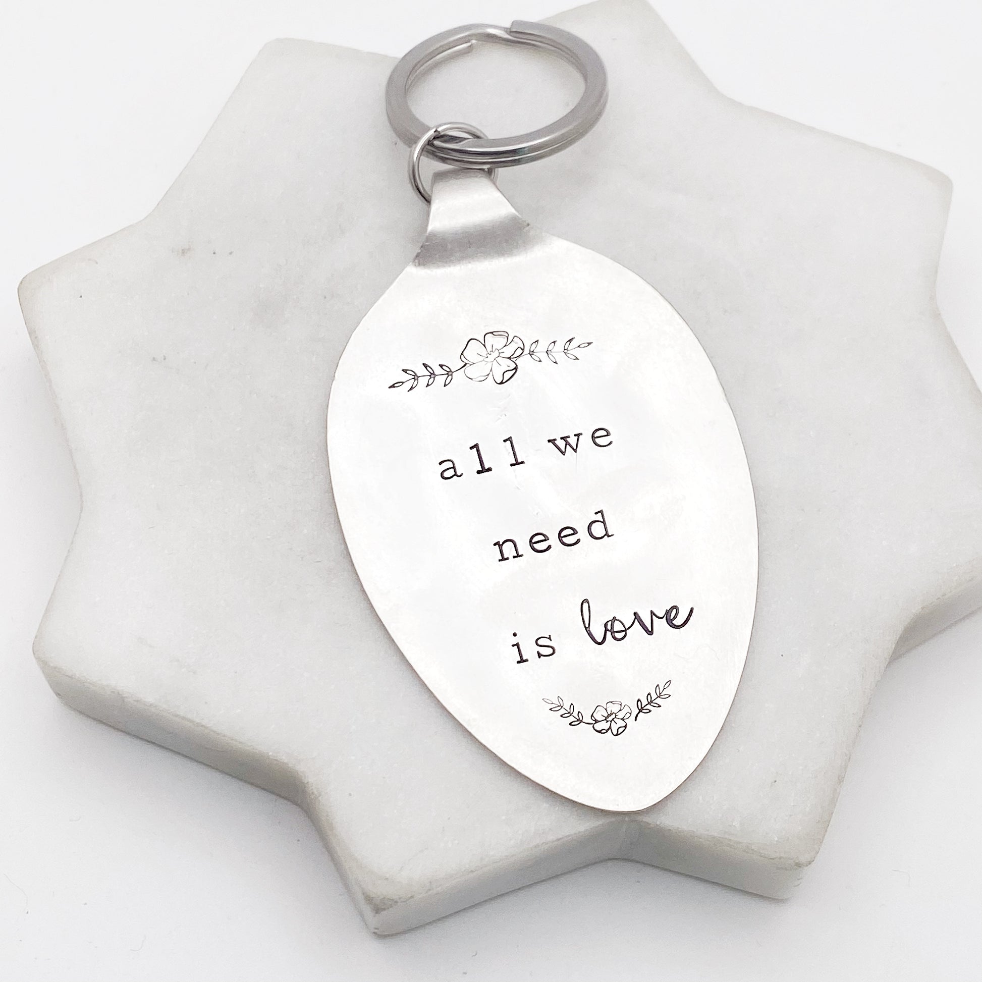 All We Need is Love, Hand Stamped Vintage Spoon Keychain Keychains callistafaye