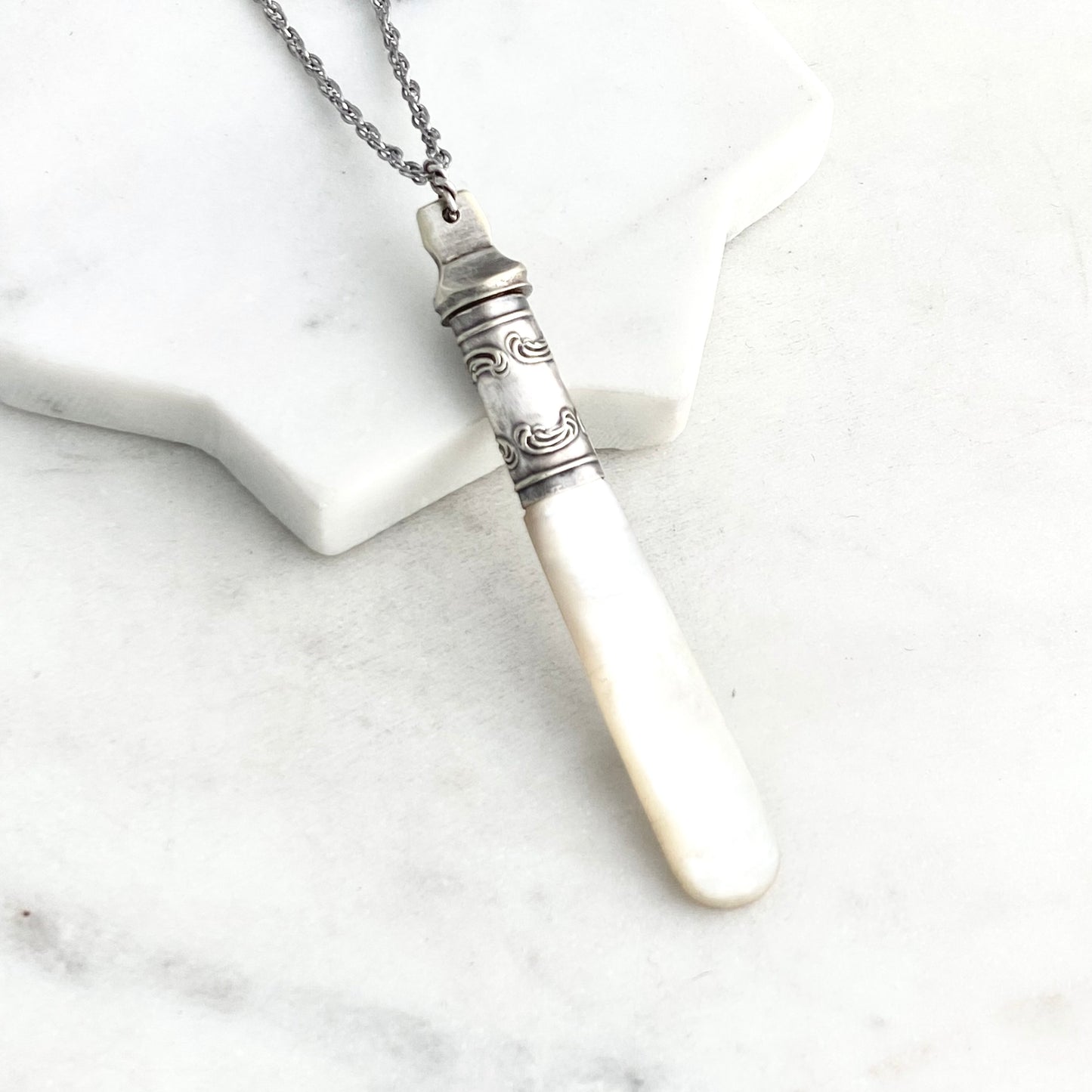 Mother of Pearl, Reclaimed Silverware Necklace, Vintage Spoon Jewelry Necklaces callistafaye   