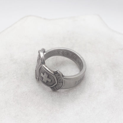 Rolex Spoon Ring, Custom Size, Swiss Cross, Lucerne, RARE Vintage Souvenir Spoon Ring, Stainless Steel Spoon Ring, Reclaimed Collector's Spoon Ring Rings callistafaye