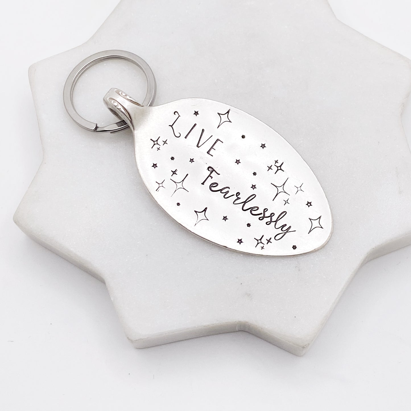 Live Fearlessly, Hand Stamped Vintage Spoon Keychain Keychains callistafaye   